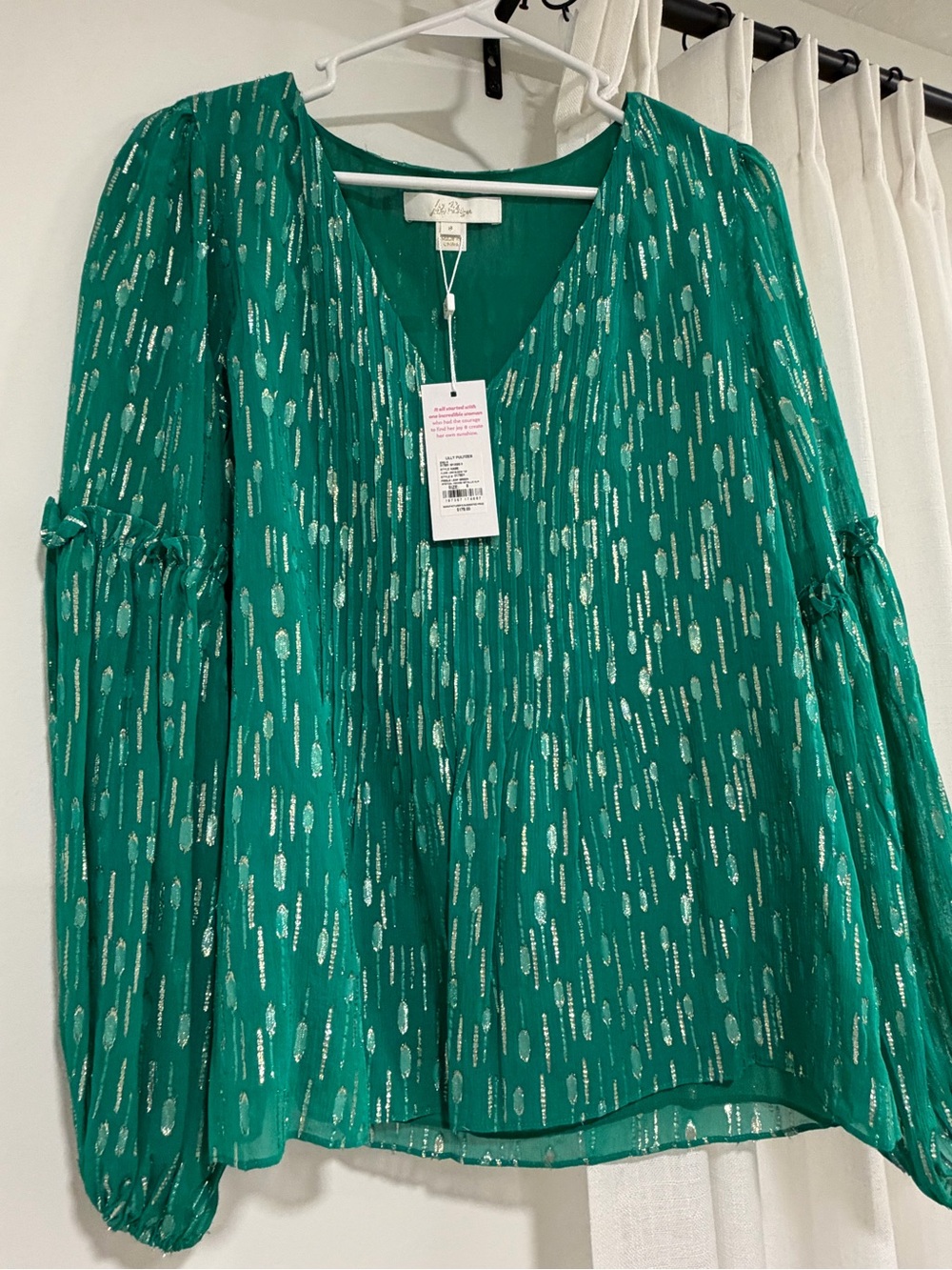 Lilly Pulitzer Fiddle Leaf Green Metallic Clip Blouse